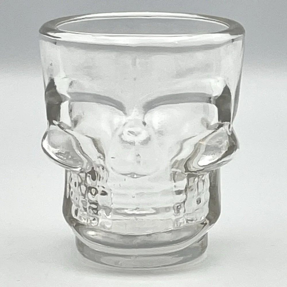Skull Head Skeleton Face Shot‎ Glass Clear Pressed Glass Toothpick Holder